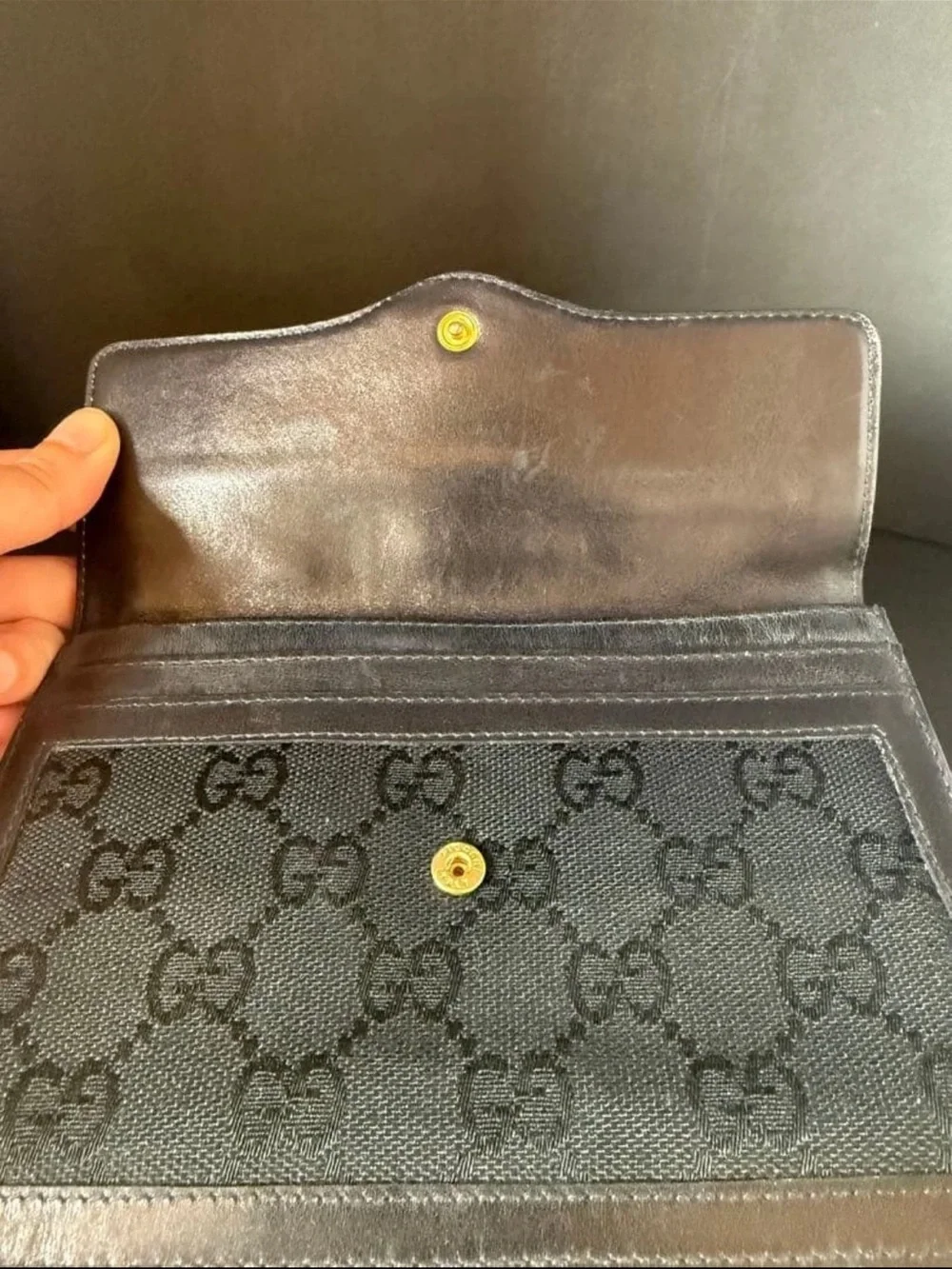 Gucci Black Canvas Clutch with Green and Red Web Stripe